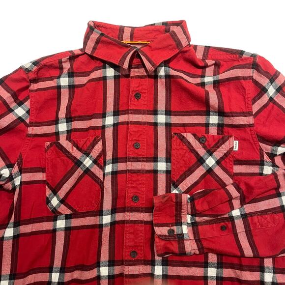 Timberland Red Plaid Button Down Shirt Large Men's Long Sleeve Plaid 100% Cotton - Picture 1 of 11